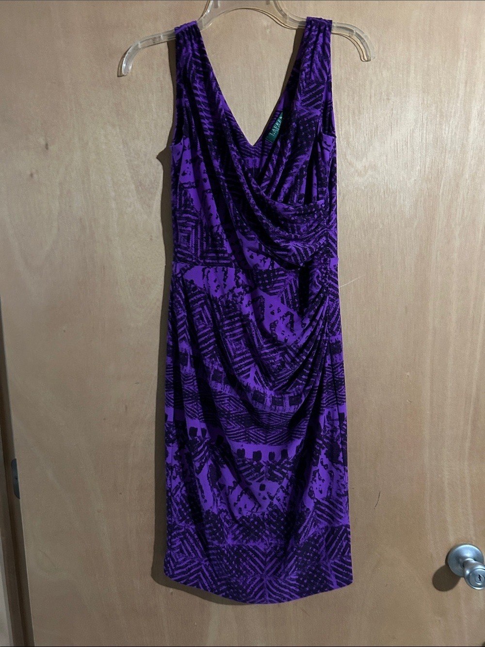 Lauren Ralph Lauren Purple Printed Drape-Front Women's Dress